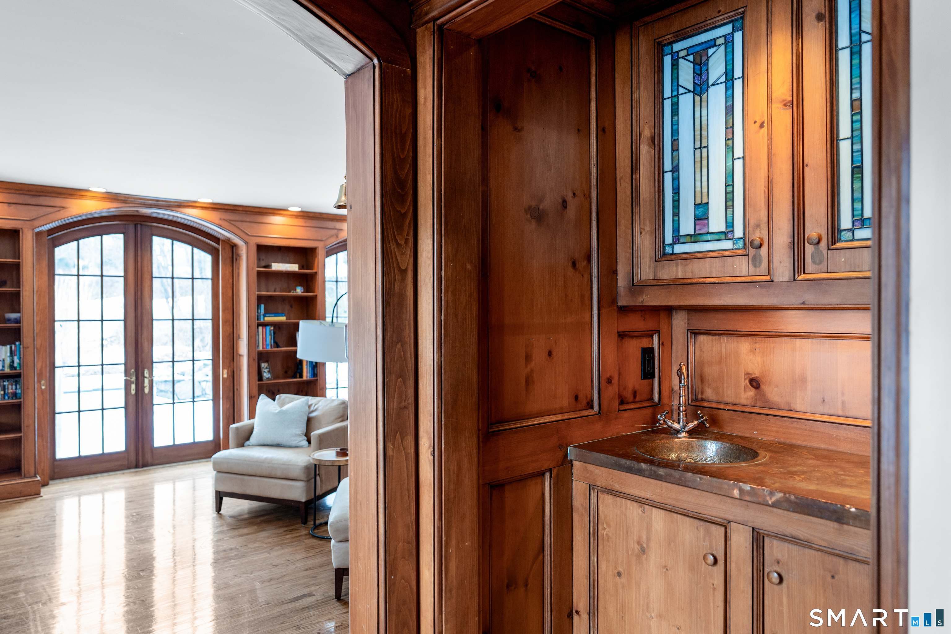 113 Brushy Ridge Road New Canaan, CT 06840 - Photo 23 of 40 Wet Bar at Entry to Library