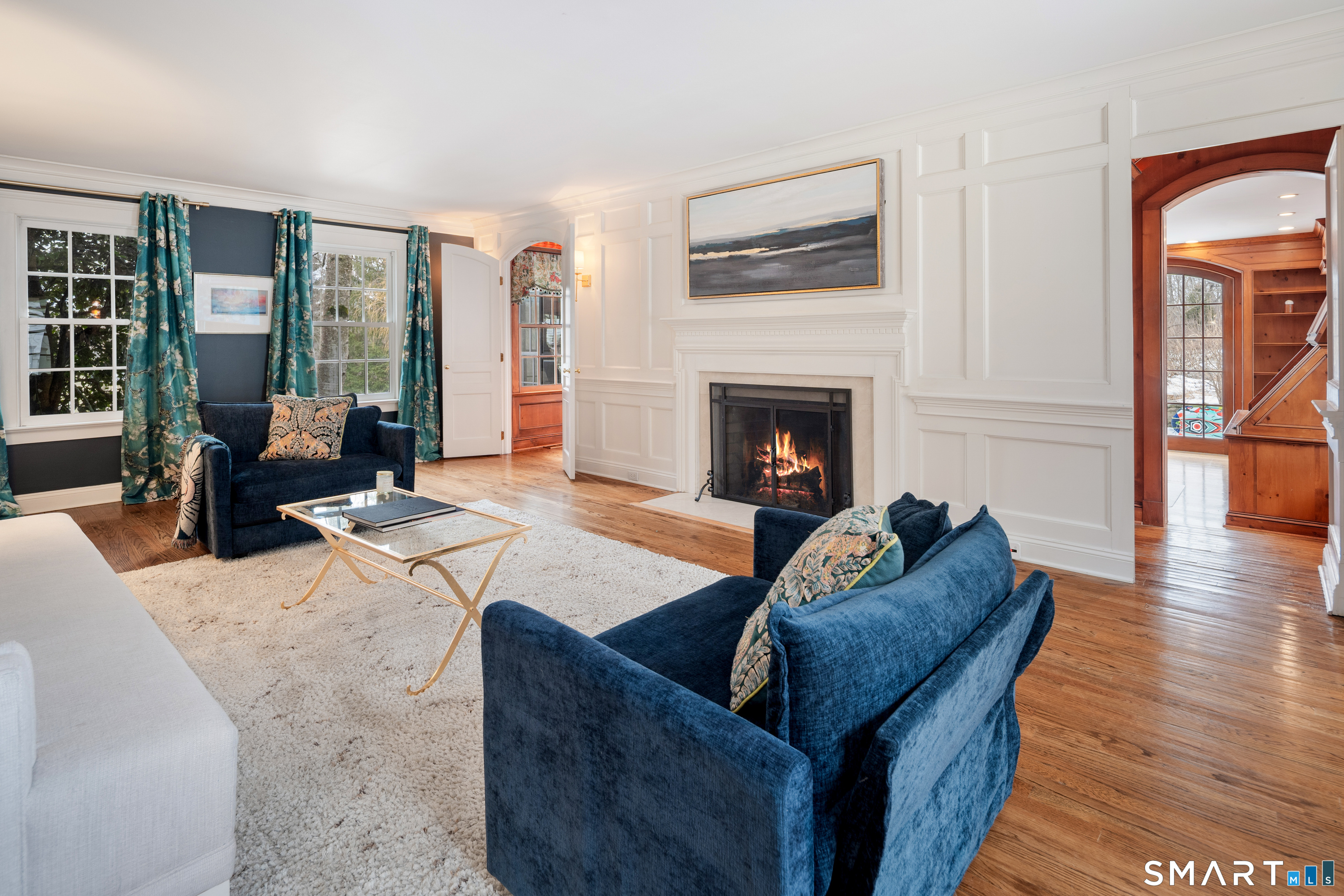 113 Brushy Ridge Road New Canaan, CT 06840 - Photo 3 of 40 LR with FP opens to Library