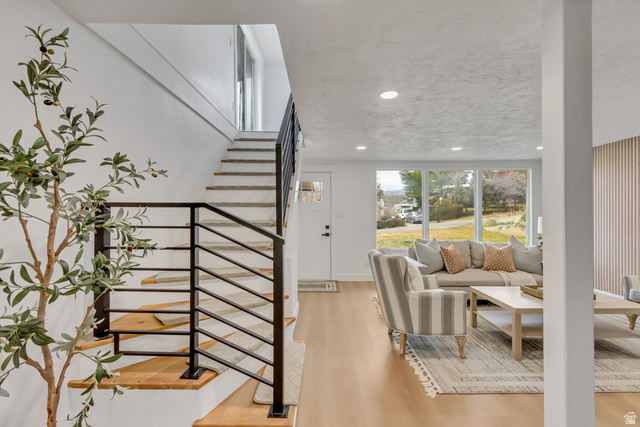 337 West 2900th Street South Bountiful, UT 84010 - Photo 6 of 35 Stairs with wood finished floors and recessed lighting