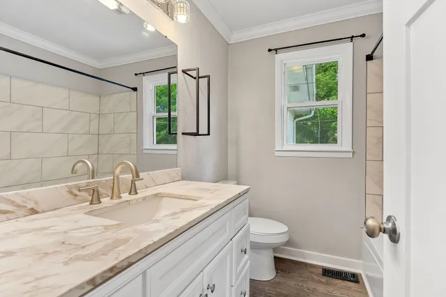 a bathroom with a bathtub