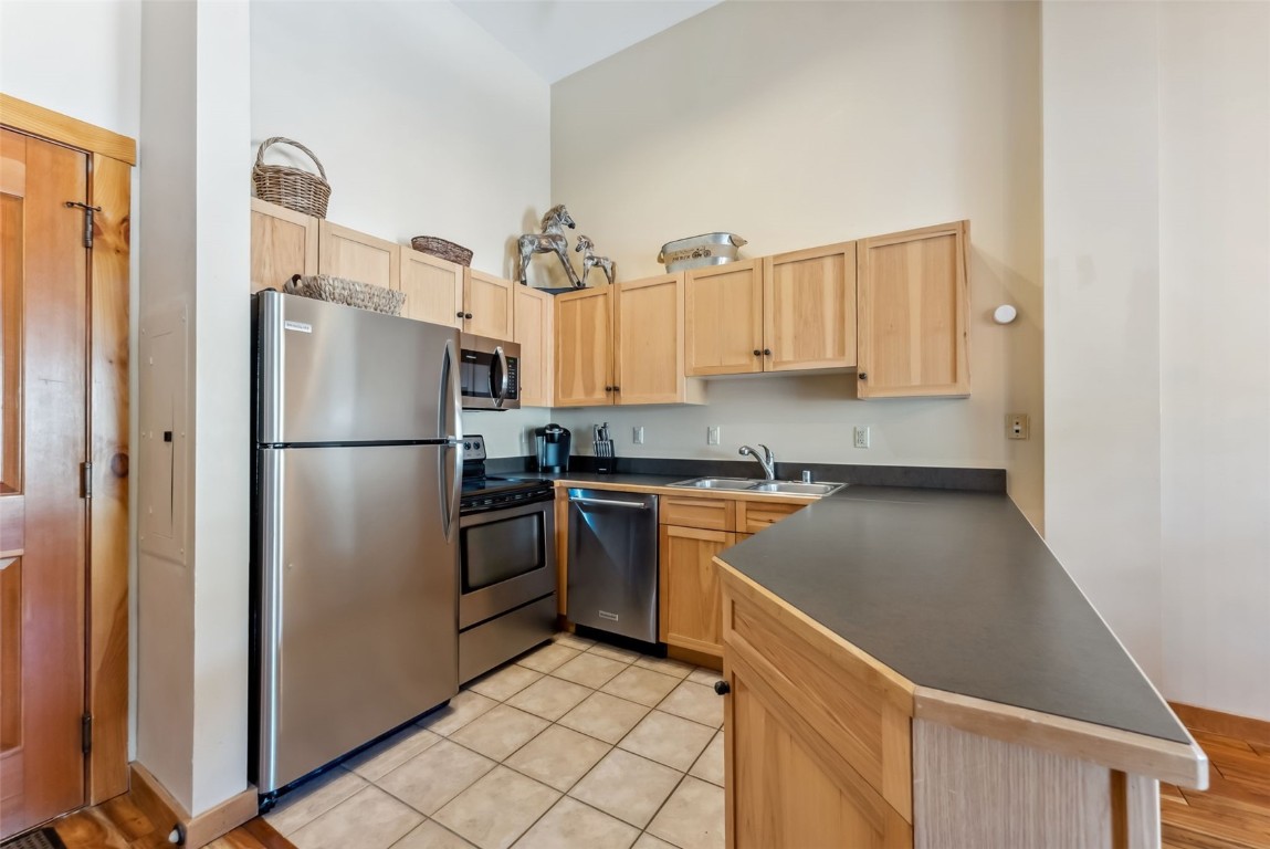 150 Dercum Square, Unit 8530 Keystone, CO 80435 - Photo 9 of 35 a kitchen with a refrigerator and a sink