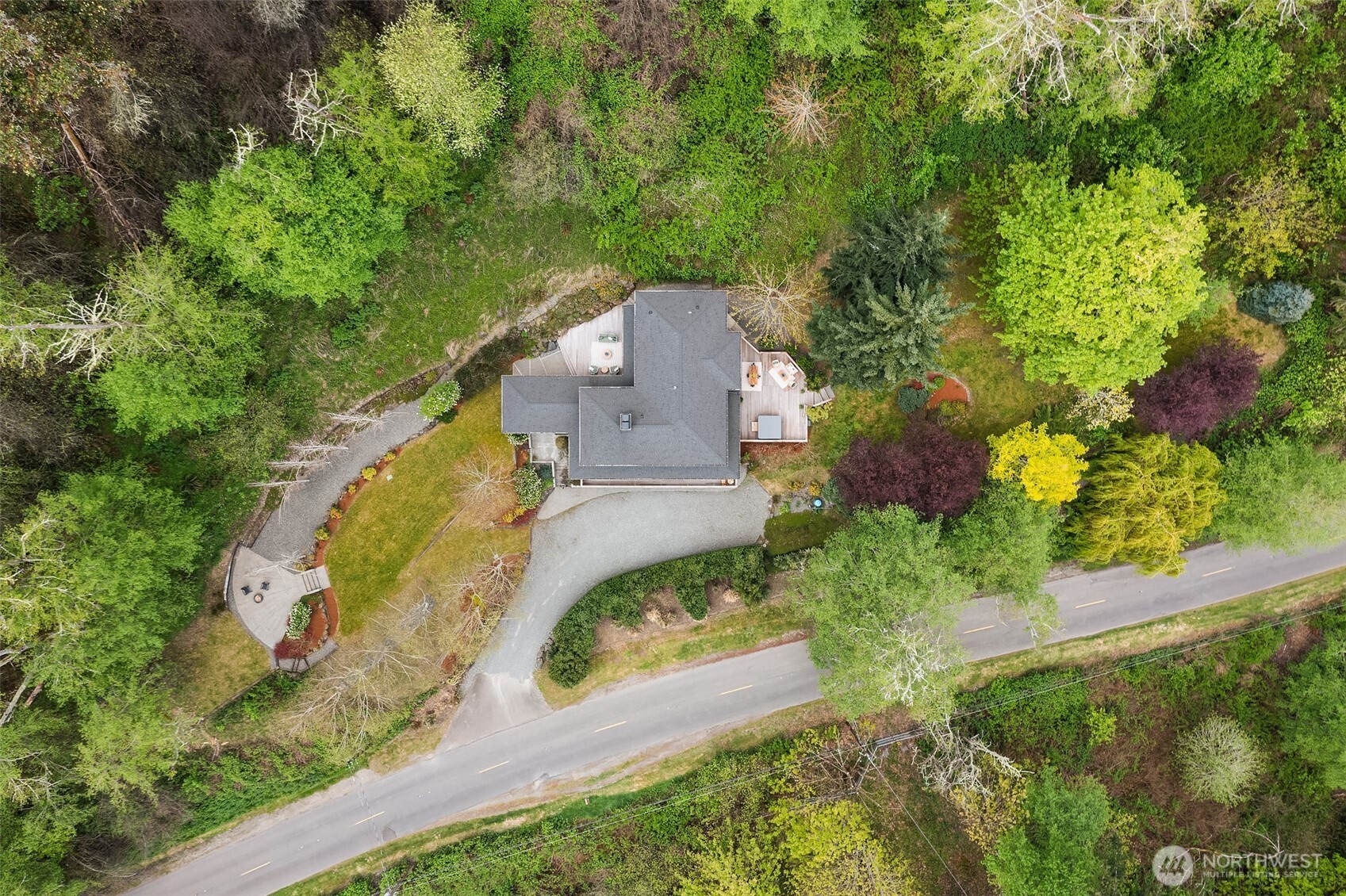 8302 Southwest Dilworth Road Vashon, WA 98070 - Photo 37 of 40 an aerial view of a house with a yard