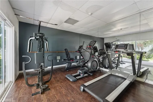 a room with gym equipment