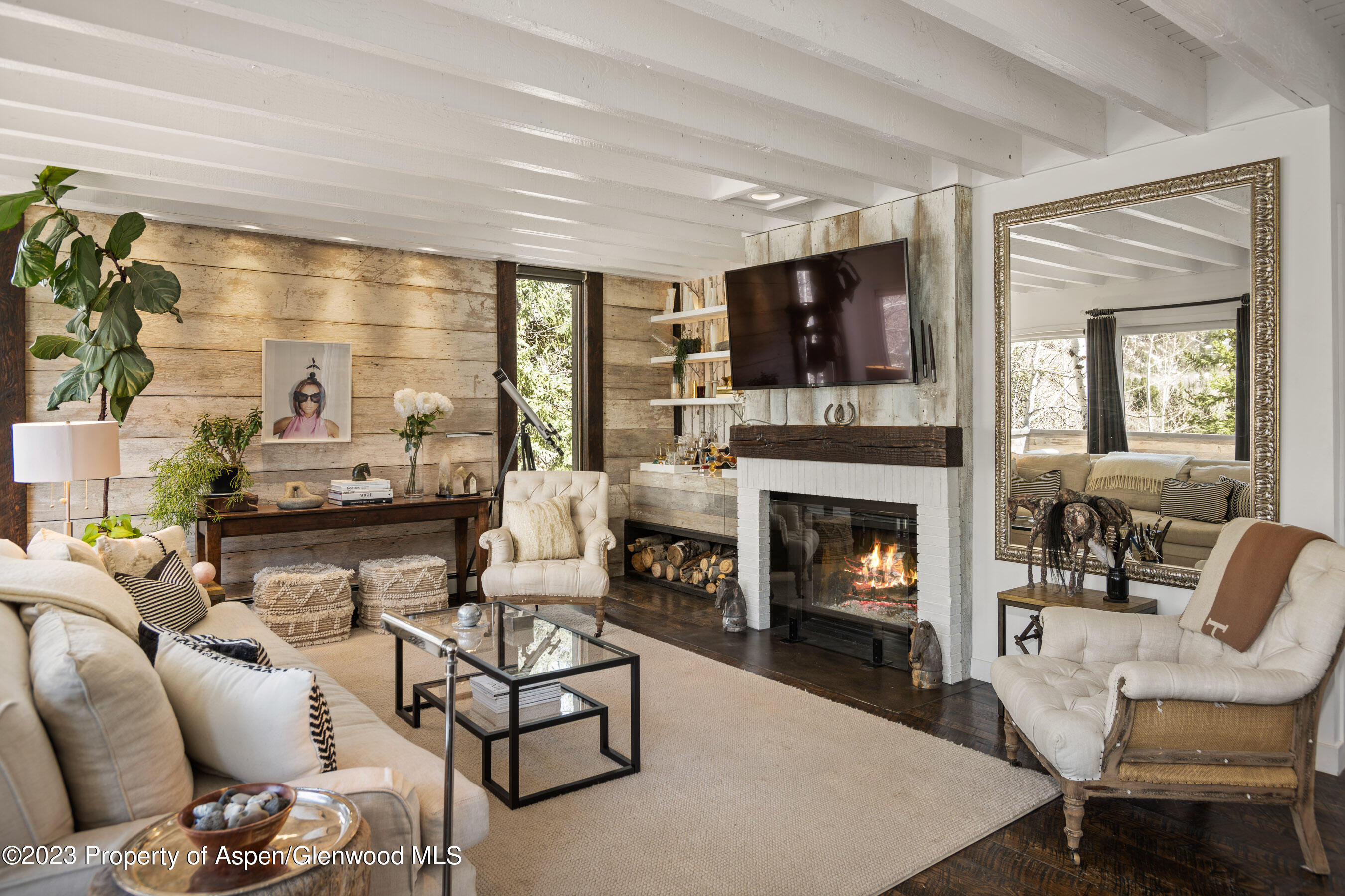 122 Eastwood Road Aspen, CO 81611 - Photo 2 of 22 a living room with furniture a flat screen tv and a fireplace