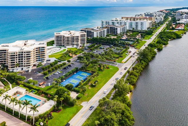 a view of a swimming pool with a garden