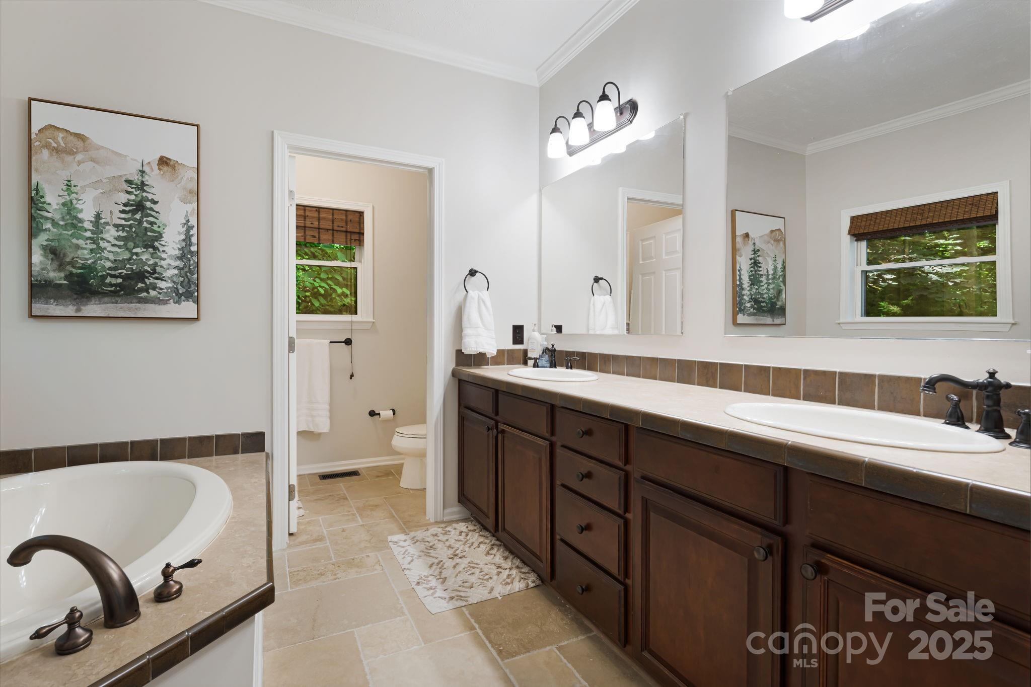 28 Back Stage Pass Leicester, NC 28748 - Photo 23 of 48 a spacious bathroom with a double vanity sink a mirror a bathtub and a shower