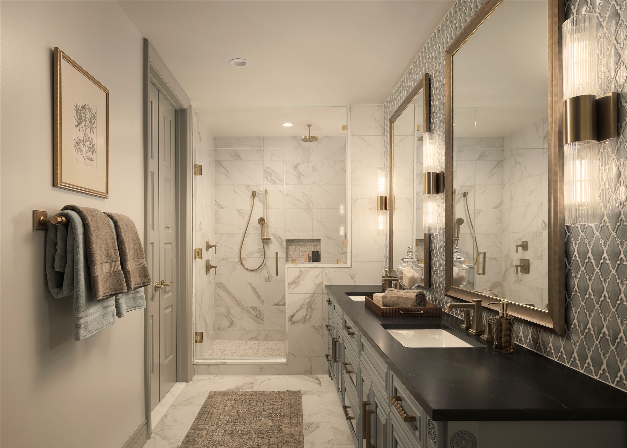 1717 Bissonnet Street, Unit 808 Houston, TX 77005 - Photo 25 of 35 Oversized shower with bench, rain shower and handheld Kohler fixtures.