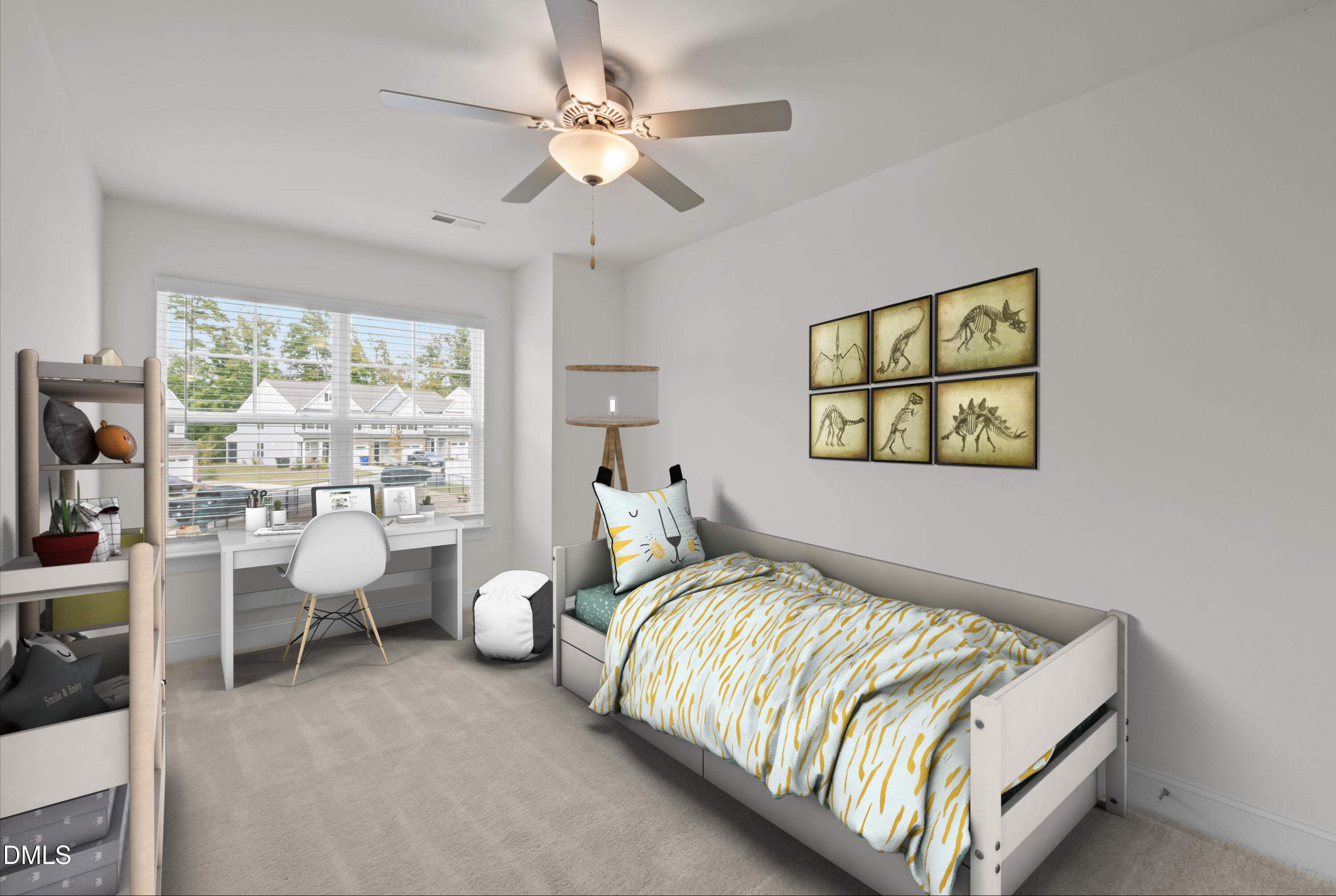 1033 Heartstone Way Durham, NC 27713 - Photo 15 of 26 a bedroom with a bed and a chandelier