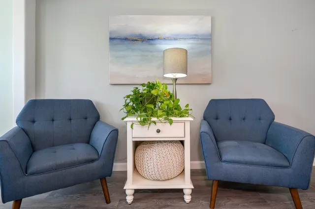 a living room with furniture flowerpot and window