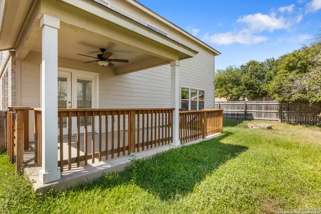 a view of a porch with a backyard