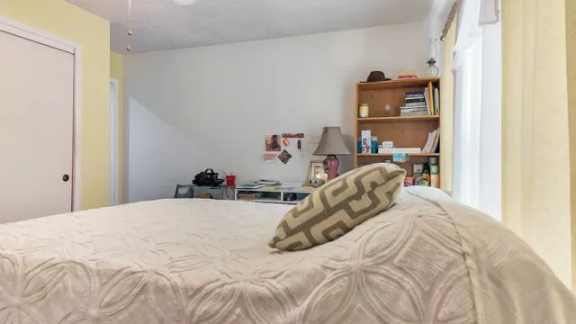 a bedroom with a bed and a closet