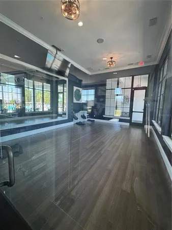 a view of entryway and workspace