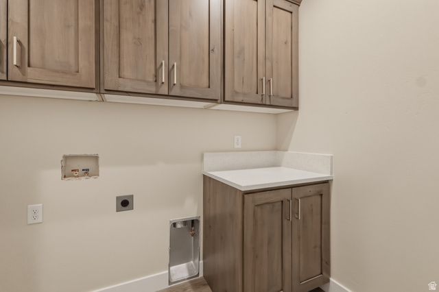 169 West 100 South Joseph, UT 84739 - Photo 28 of 35 Laundry area featuring washer hookup, wood finished floors, cabinet space, and electric dryer hookup