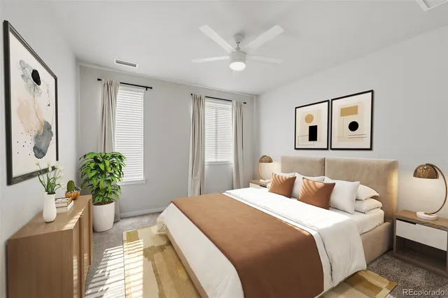 a bedroom with a balcony a bed and a couch