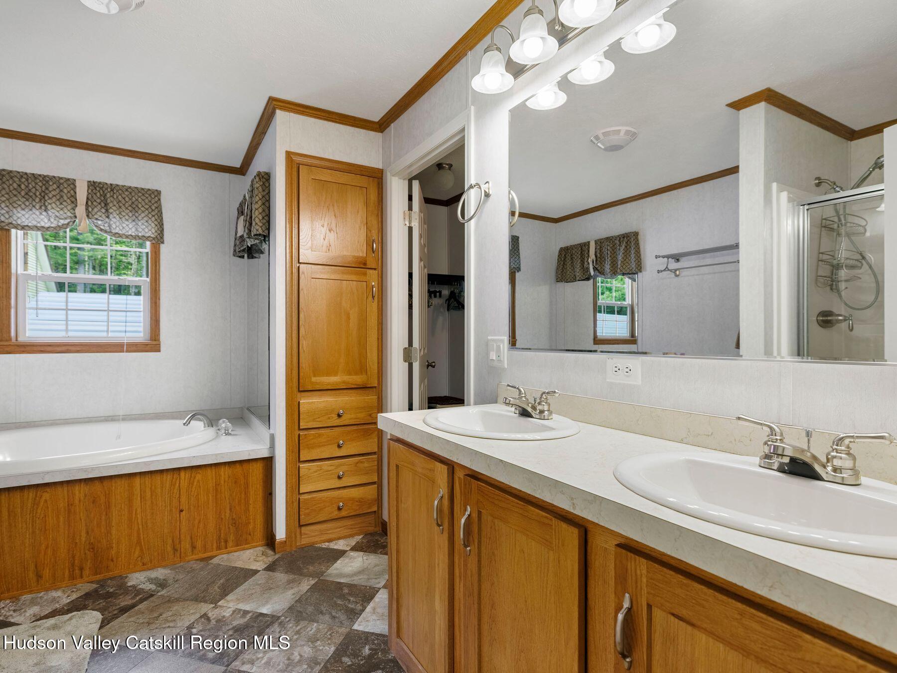 137 Mountain Pond View Road Gilboa, NY 12076 - Photo 30 of 38 a bathroom with a sink a vanity and a mirror
