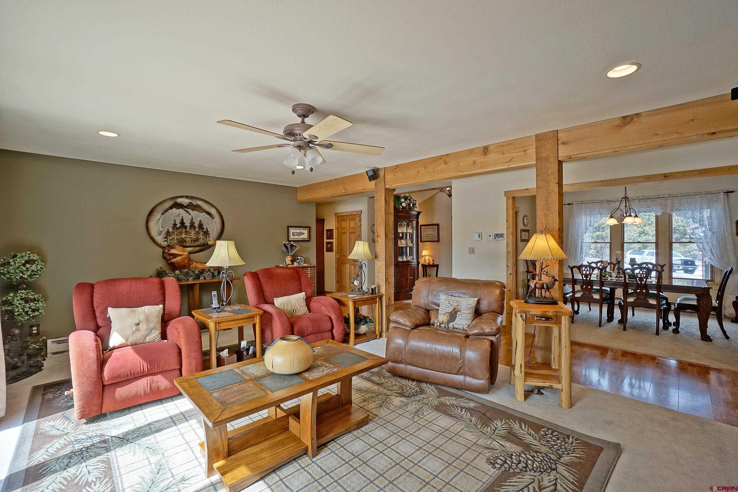 221 Waterview Lane Ridgway, CO 81432 - Photo 7 of 43 a living room with furniture a rug and a chandelier