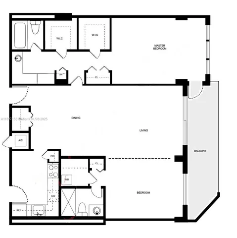 a picture of a room with a white wall and a refrigerator