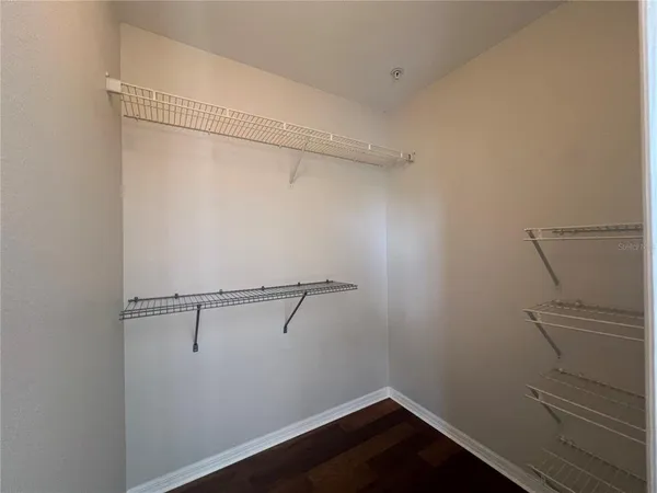 a view of small space with racks on the wall
