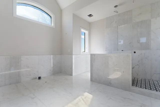 a bathroom with a bathtub