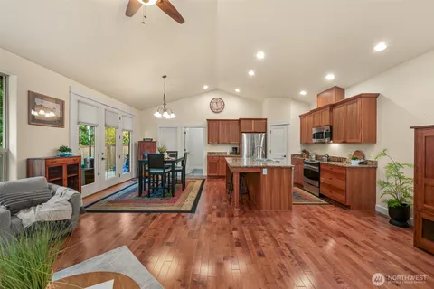 a kitchen with stainless steel appliances lots of counter top space
