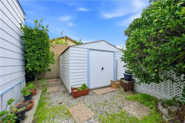 a view of a backyard with potted plants