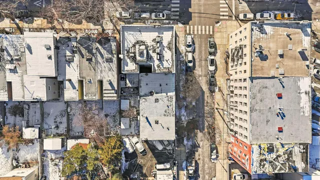 a city view with tall buildings