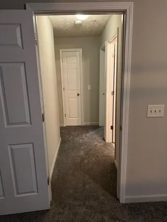a bathroom with a shower and toilet
