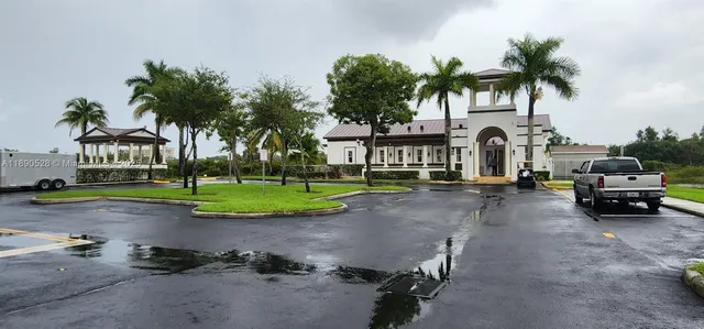 a view of a street with a play house