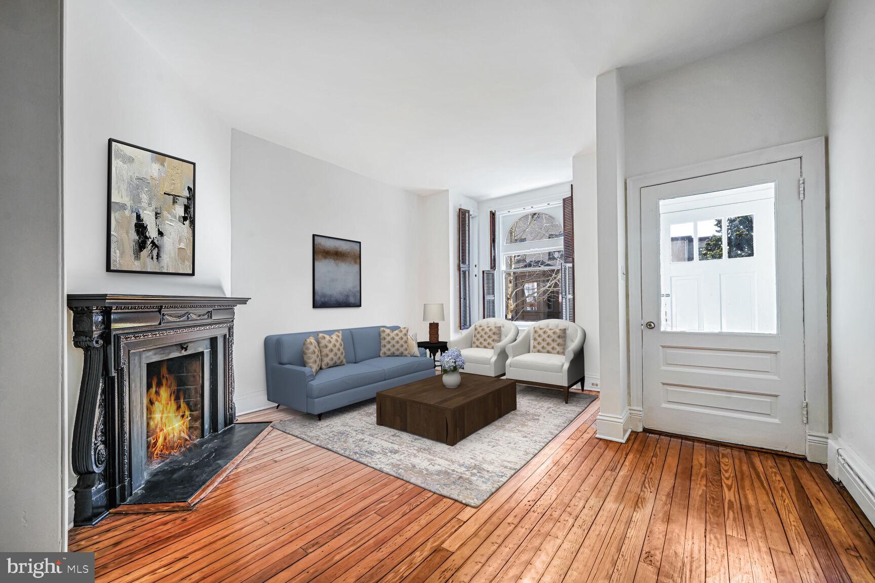 2923 Q Street Northwest Washington, DC 20007 - Photo 4 of 48 Living room w/high ceilings, bay window, fireplace