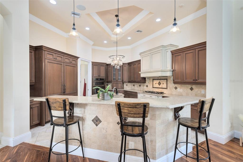 5300 Carson Street St. Cloud, FL 34771 - Photo 15 of 59 a kitchen with stainless steel appliances kitchen island granite countertop a dining table chairs and white cabinets