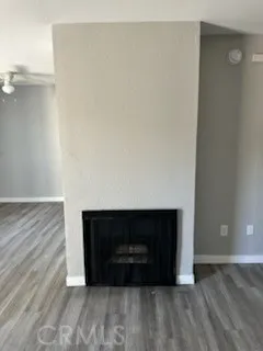a room with a fireplace