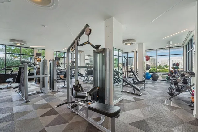 a view of a room with gym equipment