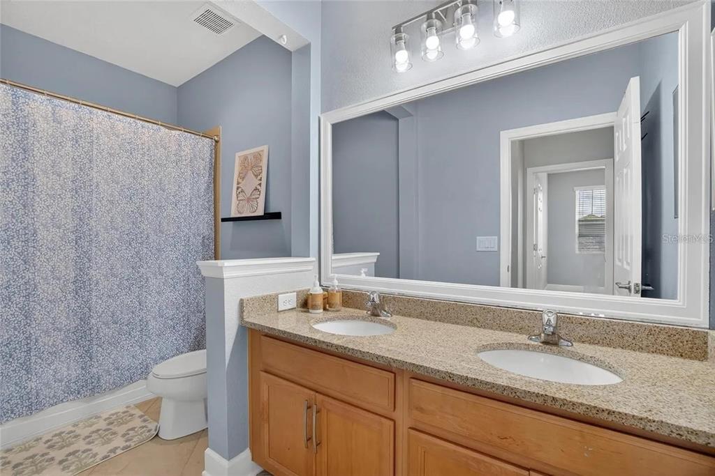14302 Rolling Dune Road Lithia, FL 33547 - Photo 39 of 88 a bathroom with a granite countertop sink toilet and mirror