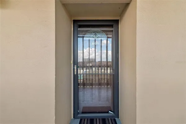 a view of a porch of a house