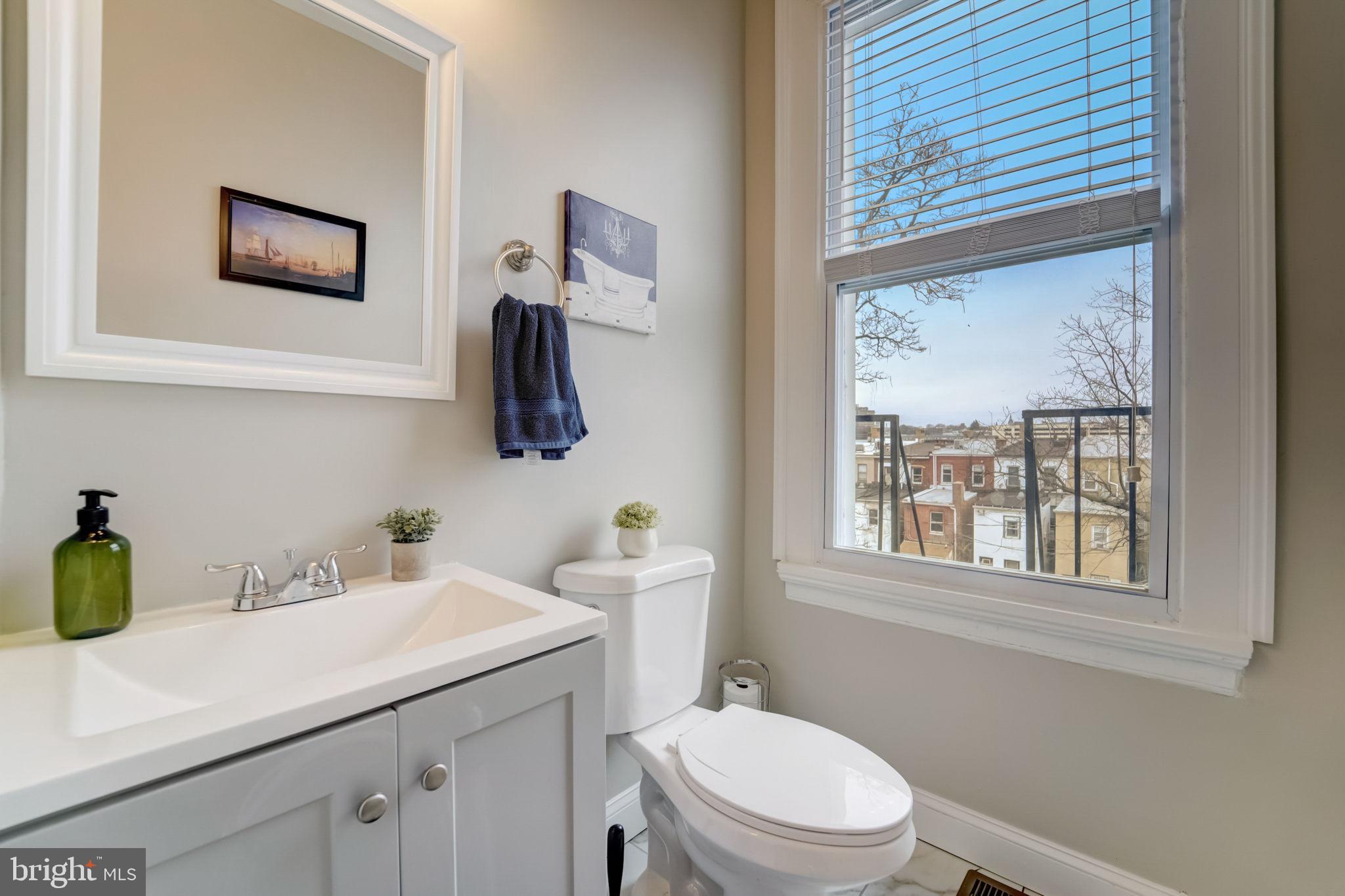 1628 North Calvert Street Baltimore, MD 21202 - Photo 48 of 50 a bathroom with a toilet a sink and mirror