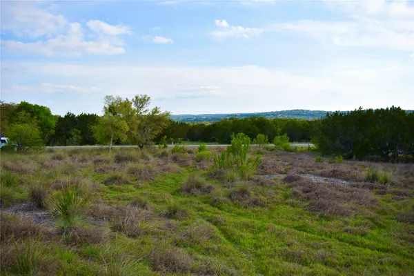 a view of a field with an trees