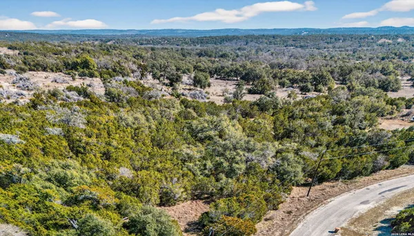 an aerial view of residential houses with outdoor space and trees