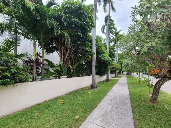a view of a garden with trees