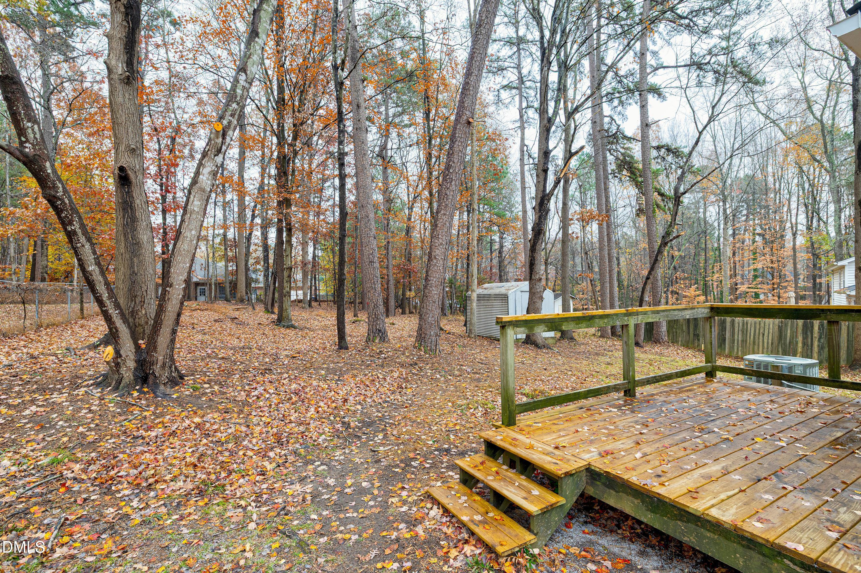 7812 Hemlock Court Raleigh, NC 27615 - Photo 23 of 25 a view of a backyard with wooden fence and a large tree