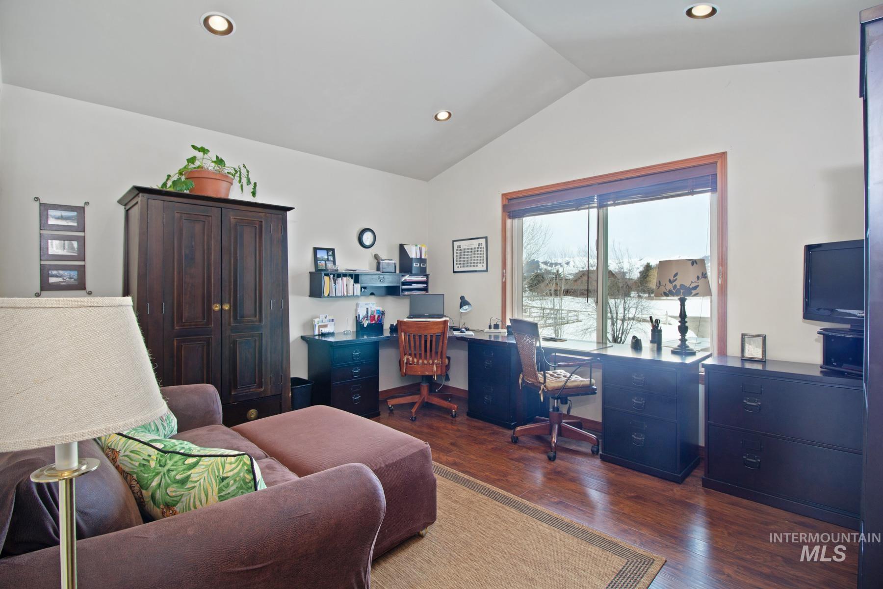 70 Tyler Drive Bellevue, ID 83313 - Photo 10 of 29 Office space with lofted ceiling, dark wood finished floors, and recessed lighting