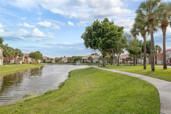 a view of a lake with houses