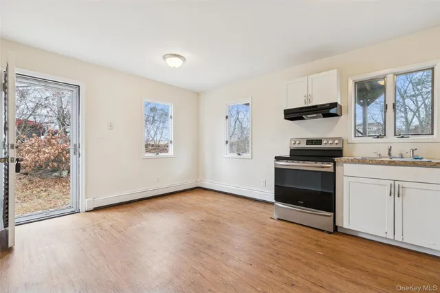 a spacious bedroom with a bed and a potted plant