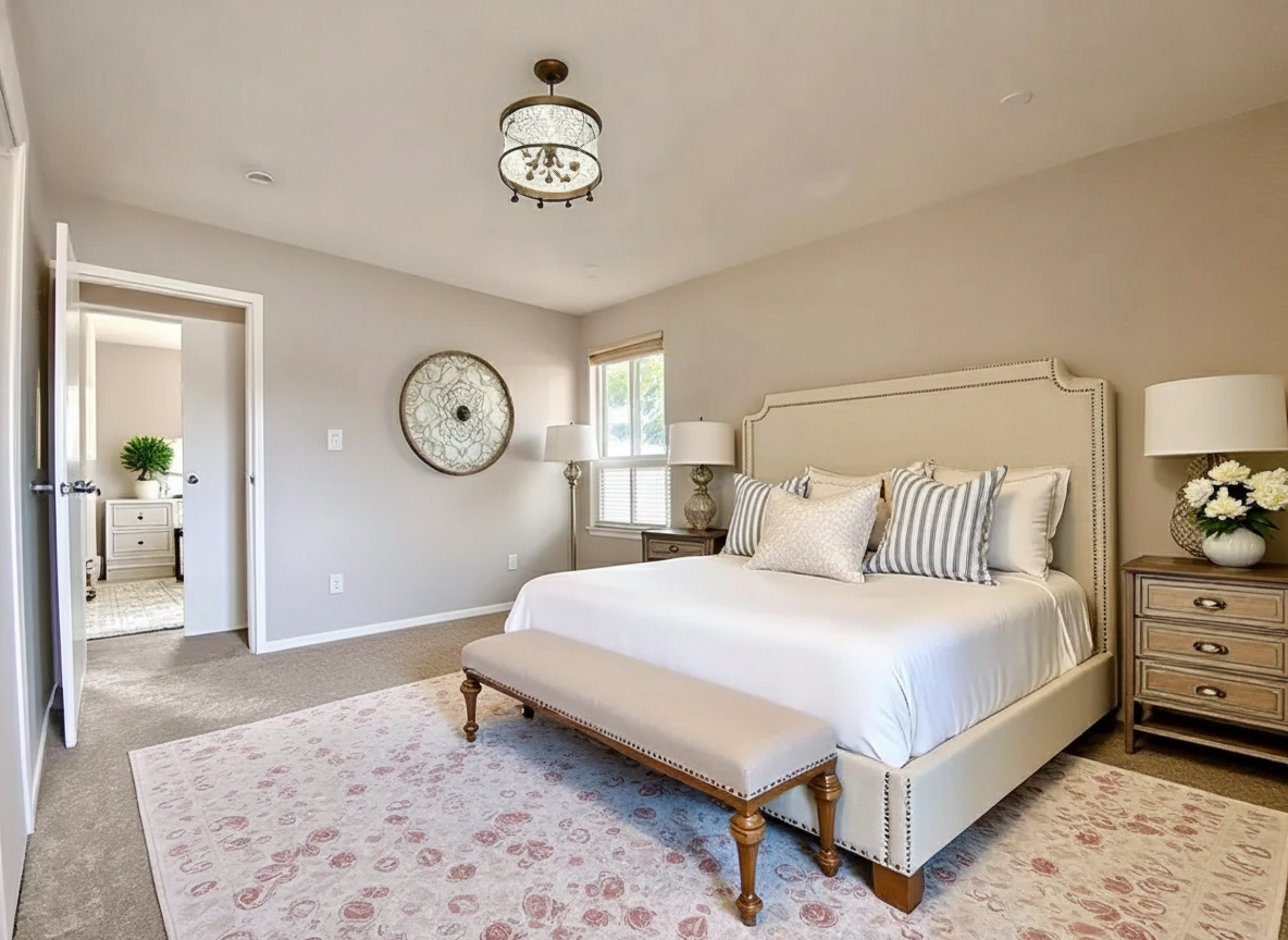 317 East Schaumburg Road Streamwood, IL 60107 - Photo 13 of 25 a bedroom with a bed and a chandelier