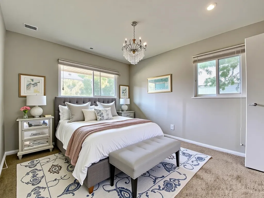 317 East Schaumburg Road Streamwood, IL 60107 - Photo 9 of 25 a bedroom with a bed and a chandelier