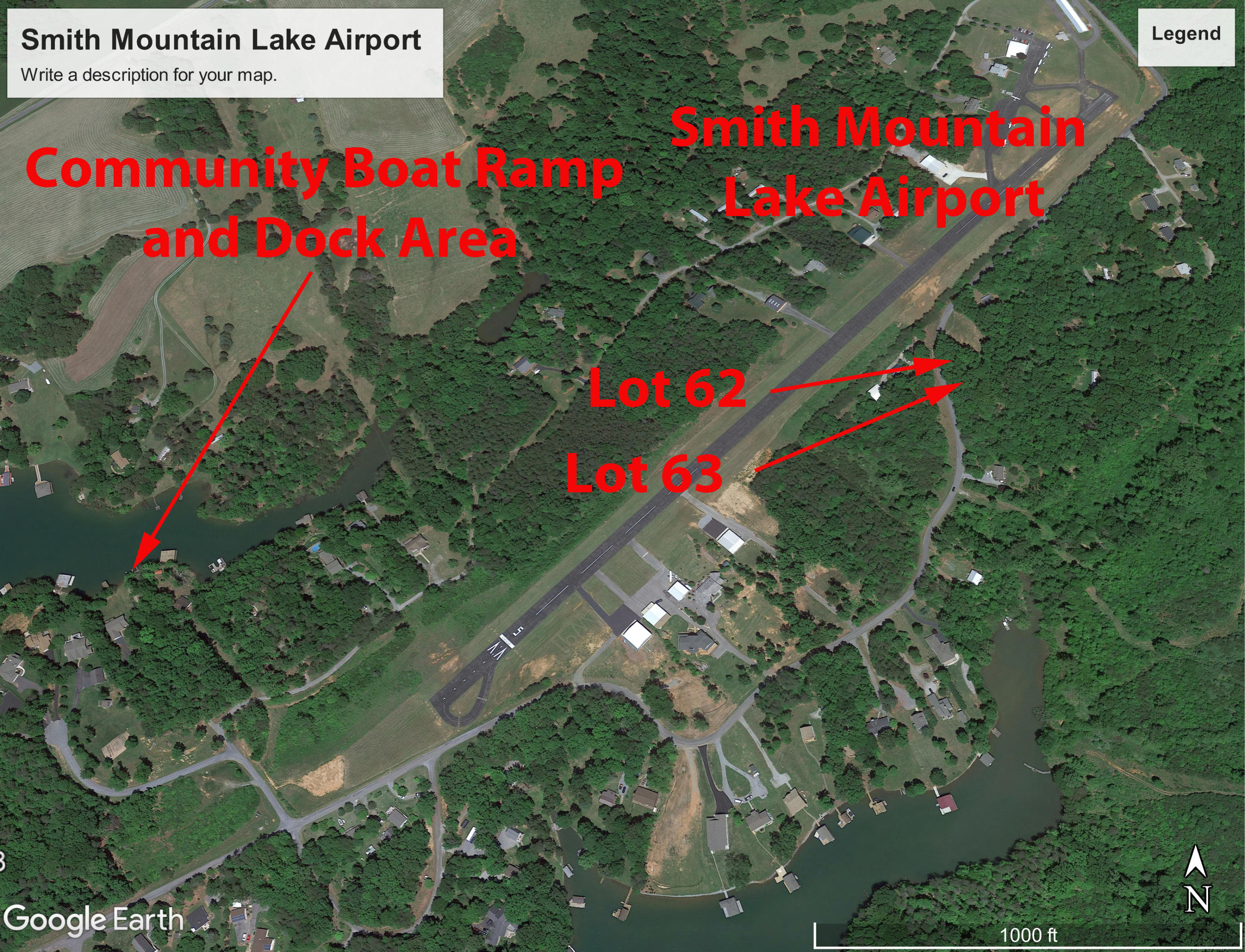 Lot 63 Buccaneer Road Moneta, VA 24121 - Photo 3 of 7 google earth of airport with arrows