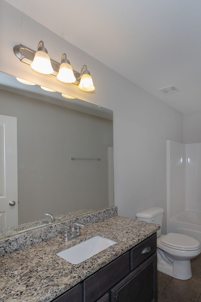 104 Pin Oak Way Hamilton, GA 31811 - Photo 29 of 41 a bathroom with a granite countertop sink and a toilet