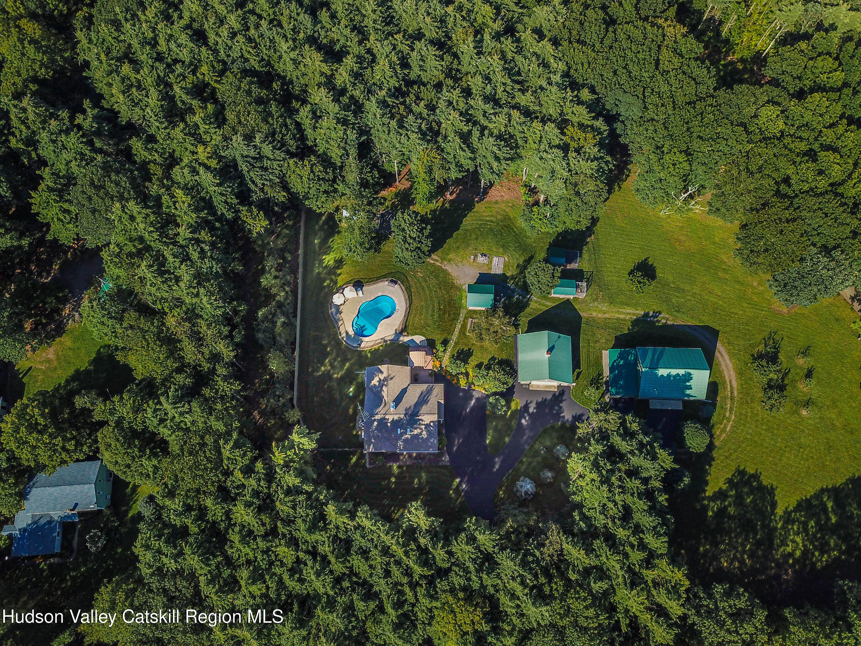 596 Joseph Chadderdon Road Acra, NY 12405 - Photo 38 of 55 an aerial view of a house with swimming pool and garden