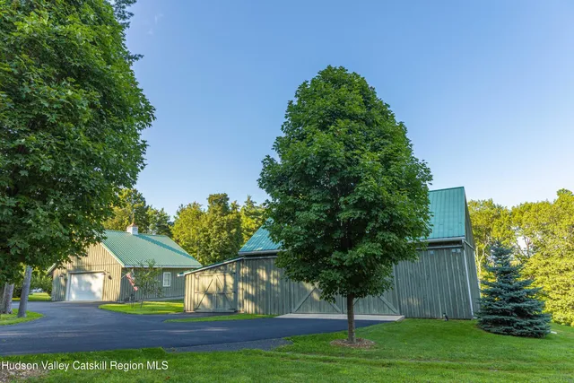 a view of a garden with a flower garden