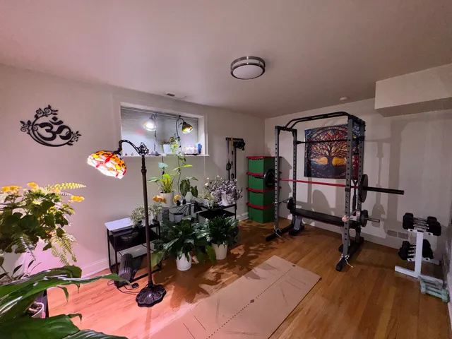 a view of a room with gym equipment