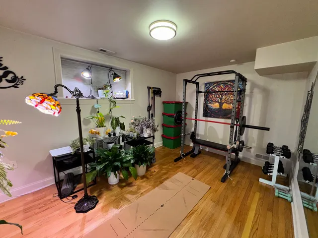 a view of a room with gym equipment